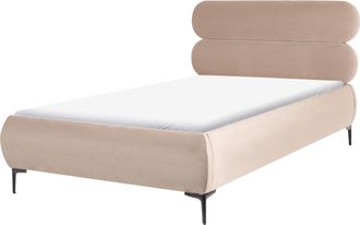 Beliani Cama Con Somier Minimalista De Terciopelo Con Cabecero Patas De Metal Negro Dormitorio 120 X 200 Cm Gris Pardo Lessay
