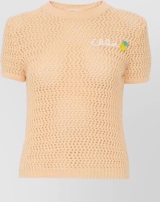 Chlo&eacute; cotton crochet-knit logo-embroidered short-sleeve sweater