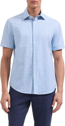 Bugatchi Miles OoohCotton Floral Short Sleeve Button-Up Shirt in Baltic at Nordstrom, Size Xxx-Large