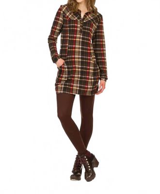 Papillon Plaid Collared Sweater Dress With Pockets