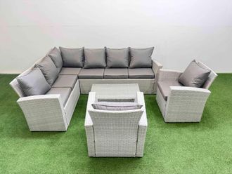 Fimous 8 Seater Garden Outdoor PE Rattan Furniture Set with 2 Chair in Light Grey