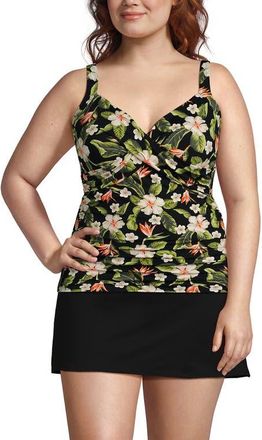 Lands End Plus Size DD-Cup Sweetheart Wrap Underwire Tankini Top in Hibiscus Floral/black at Nordstrom, Size 24W