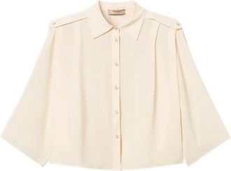 Twin-Set Cropped Button-Down Blouse with Classic Collar