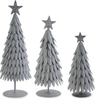 K&K Interiors Set of 3 Weathered Metal Trees with Star Tops