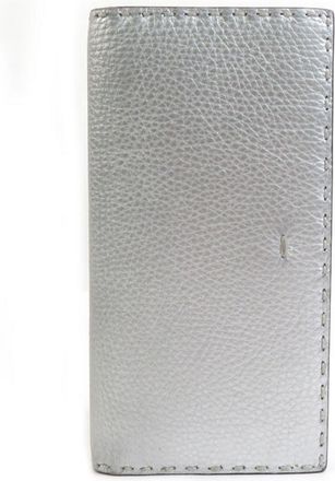 Fendi Silver Leather Long Wallet (Bi-Fold) (Pre-Owned)