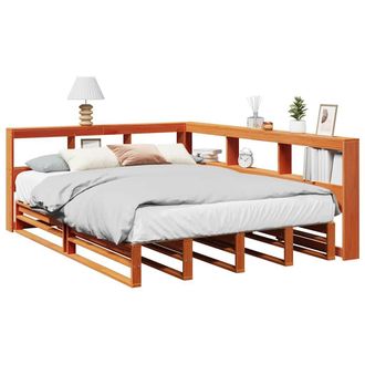 Berkfield Home Bookcase Bed without Mattress Wax Brown 140x200cm Solid Wood Pine | Size: 140x200 cm