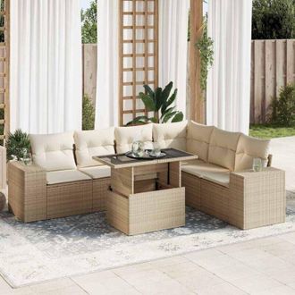 vidaXL Vidaxl - Set Sof&aacute;s De Jard&iacute;n 7 Piezas Y Cojines Rat&aacute;n Sint&eacute;tico Beige