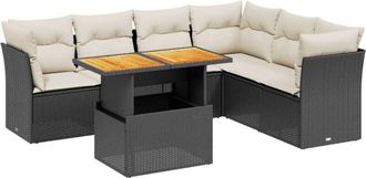 vidaXL Vidaxl - Set De Comedor De Jard&iacute;n 7 Pzas Y Cojines Rat&aacute;n Sint&eacute;tico Negro