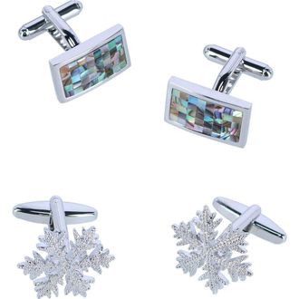 Trafalgar Store Cufflink Holiday Pack Snowflake and Mother of Pearl Set in Silver at Nordstrom