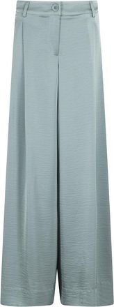 Essentiel High-Waisted Teal Wide Leg Pants With Satin Finish