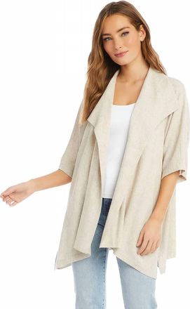 Karen Kane Sabrina Short Sleeve Linen Blend Draped Jacket In Beige
