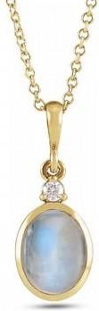 Allurez Oval Natural Rainbow Moonstone & Diamond Pendant Necklace 14K Yellow Gold (0.62ct)