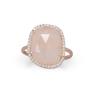 Liv Oliver 18k Rose Gold Plated Rose Quartz Oval Cz Ring