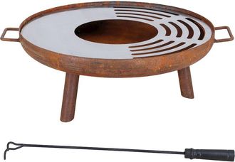 Sunjoy Direct 28 in. Fire Pit Outdoor Steel Rusic Firepit Patio Wood Burning Fire Pits