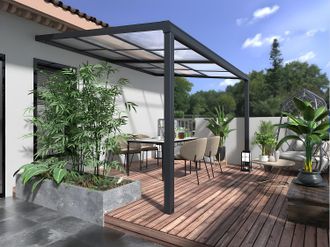 Vente-Unique Pergola addossata in alluminio con tetto scorrevole 12 m&sup2; Antracite - IZEDA