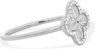 The Lovery Fluted Gold Diamond Clover Ring - White Gold