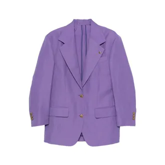 Versace Blazers, female, Purple, Size: XS Peak Lapel Blazer