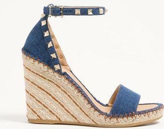 Valentino Garavani Rockstud Double Wedge Sandal in Denim 105Mm Woman BLUE 34