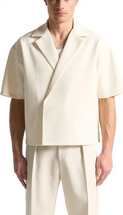 Mani&egrave;re De Voir Abel Boxy Twill Double Breasted Shirt in Cream at Nordstrom, Size Xx-Large