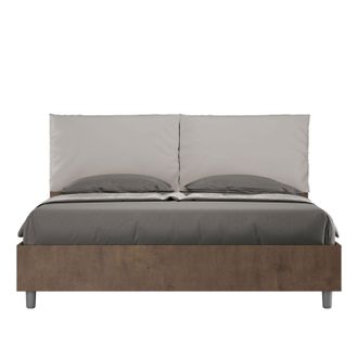 ITYhome Letto Matrimoniale Senza Rete 160x200 Noce Cuscini Similpelle Tortora Egos Antea