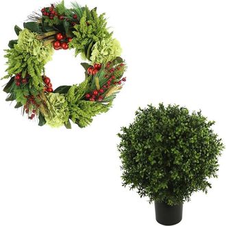 Creative Displays Inc. Classic Christmas Holiday Set With 22In Wreath & Uv Boxwood Drop-In