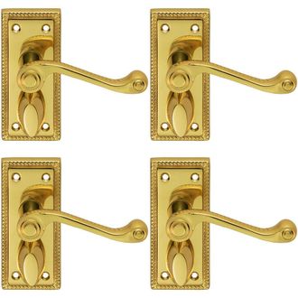 Loops 4x PAIR Reeded Design Scroll Lever on Bathroom Backplate 112 x 48mm Brass in Metallics