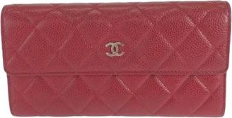 Chanel Pre-owned Wallets, female, Red, Size: ONE SIZE Pre-owned Caviar Skin Matelasse Long Wallet