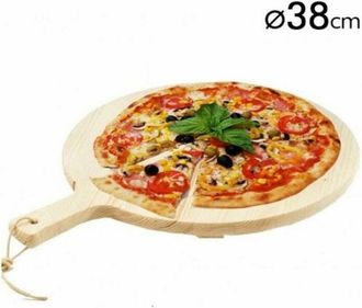 Trade Shop Trade Shop - Tagliere Per Pizza Rotondo 38 Cm In Legno Di Abete Con Manico Affettati Cucina