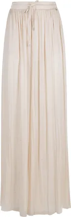 Nissa Cream Drawstring Waist Soft Wide-Leg Polyester Chiffon Trousers