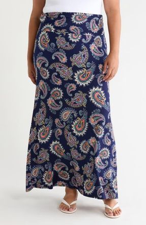 Loveappella Roll Top Maxi Skirt in Navy at Nordstrom, Size 1X