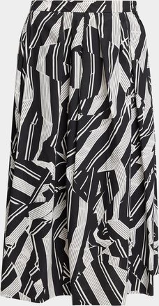 Dries Van Noten Soni Abstract-Print Pleated Cotton Midi Skirt