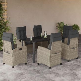 vidaXL Set Comedor Jard&iacute;n 7 Pzas Y Cojines Rat&aacute;n Sint&eacute;tico Gris Claro Vidaxl