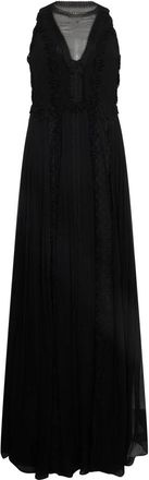 Alberta Ferretti Lange zwarte jurk met elegante en verfijnde halslijn - Dames - Avondkleed - Zwart - S - Kleedjes
