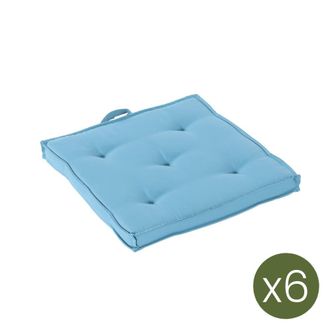 ED&Egrave;N JARD&Iacute; Pack de 6 cojines para sillas de jard&iacute;n color turquesa 42x42x5 cm