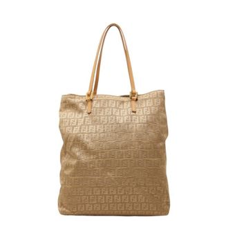 Fendi Beige Nylon Leather Handbag Tote Bag (Pre-Owned)