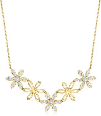 Ross-Simons Diamond Flower Necklace in 18kt Gold Over Sterling