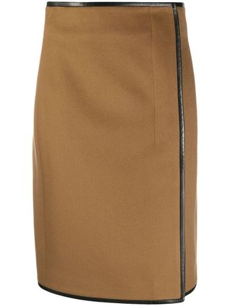 Saint Laurent contrast trim midi skirt - Neutrals