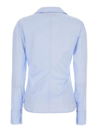 Semicouture Womens Shirt With V-Neck, Blue Cotton Blouses