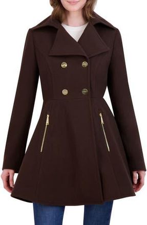 Shelli Segal Double Breasted Fit & Flare Wool Blend Coat in Chocolate at Nordstrom Rack, Size X-Large