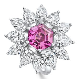 Pompeii3 7.18Ct Pink Topaz Diamond Anniversary Ring White Gold Lab Grown Size: 7
