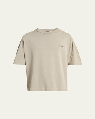 Jacquemus Mens Speckled Cotton-Blend Embroidered Logo T-Shirt