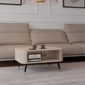 Dmora Mesa De Centro Lipatofa, Un Compartimento, Forma Rectangular, Color Beige, 80x60x42h Cm Beige