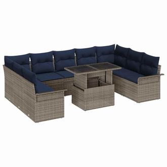 vidaXL Conjunto De Sof&aacute; De Jard&iacute;n Con Coj&iacute;n 10 Pcs Gris Polirat&aacute;n Vidaxl