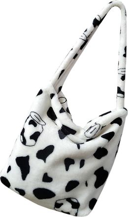Yarnow Fashion Plush Cow Print Shoulder Bag for Women Lightweight Armpit Pouch with Soft Material Chic Lady Handbag for Daily Essentials and Casual Outings