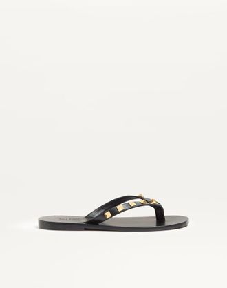 Valentino Garavani Rockstud Calfskin Thong Sandal 05mm Woman BLACK 35.5
