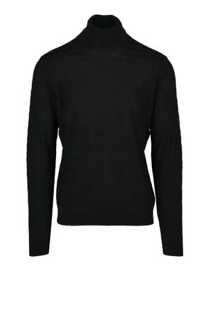 Emporio Armani Virgin Wool Turtleneck with Logo - Black