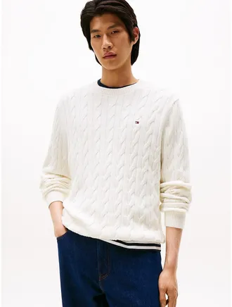 Tommy Hilfiger Mens Cable Knit Crewneck Sweater - Ivory - XXXL