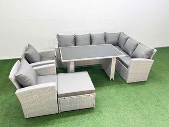 Fimous Outdoor Garden Furniture Sets 9 Seater Wicker Rattan Light Grey