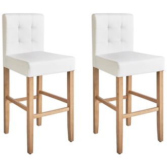 Beliani Conjunto De 2 Taburetes De Bar En Piel Sint&eacute;tica Blanco Crema Con Patas De Madera Clara Estilo Retro Madison