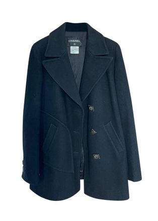 Chanel Black Wool Pea Coat Size S